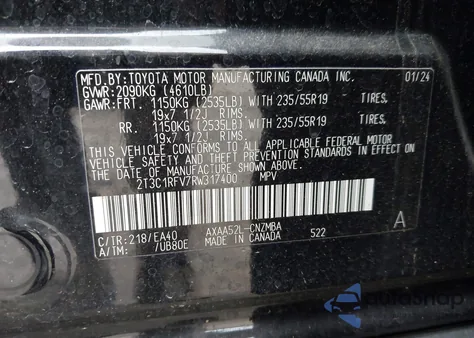 2024 Toyota Rav4 Xle Premium z USA, uszkodzony, nr VIN 2T3C1RFV7RW317400